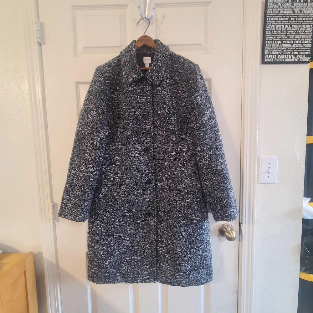J. Crew Black and White Marled Pea Coat - Picture 2 of 16